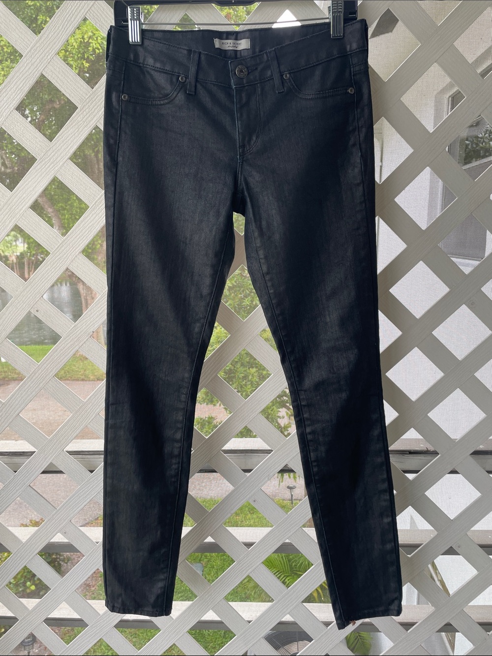 Rich & Skinny Legacy Coated Black Jeans Size 26 Faux Leather Look Stretch